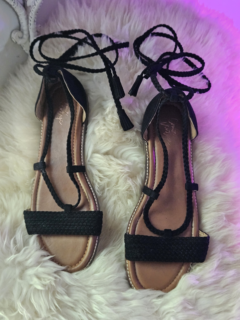Crown Vintage Preslen Black Braided Lace-Up Gladiator Sandals - Size 11